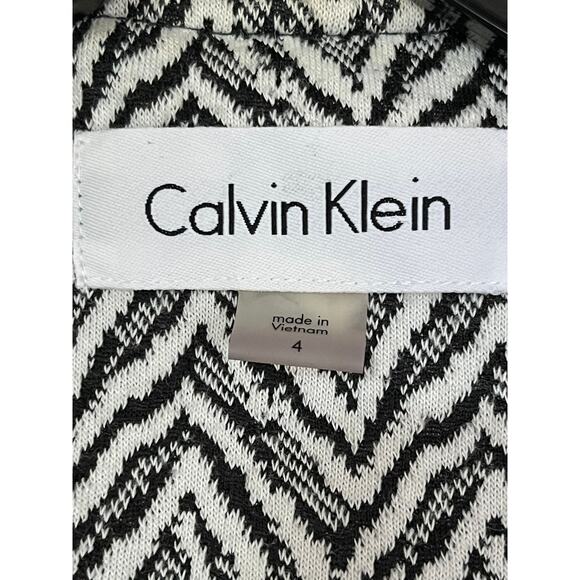 Calvin Klein Womens Size 4 Waterfall Ruffled Open Front Lined Jacket Black White - Picture 4 of 6